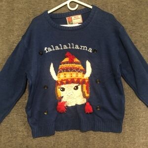 **Fa La Llama Navy Blue Christmas Sweater With Jingle Bells Size L-XL